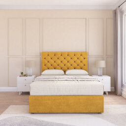 "Sloomy 4Ft Mayfair Divan Bed Base Mustard Plush ,2 Drawers & 26"" Struts Headboard - Small Double" - thumbnail 2