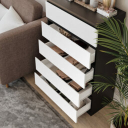 Urbn-Living Urbnliving 109Cm Height 5 White Drawer Skagen Black Wooden Bedroom Chest Cabinet No Handle Storage Cupboard - thumbnail 3