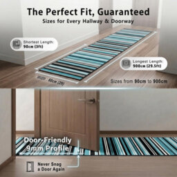 Bravich Hard Wearing Hessian Backed Stair Runner Kitchen Mat - Texas Teal Lines - 60X360Cm (2'x12') - thumbnail 8