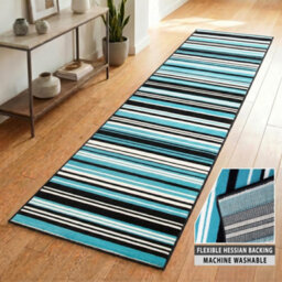 Bravich Hard Wearing Hessian Backed Stair Runner Kitchen Mat - Texas Teal Lines - 60X360Cm (2'x12') - thumbnail 4
