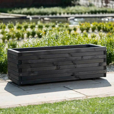 Primrose Grey Pine Wood Rectangle Raised Trough Outdoor Garden Planter In 110Cm - image 1