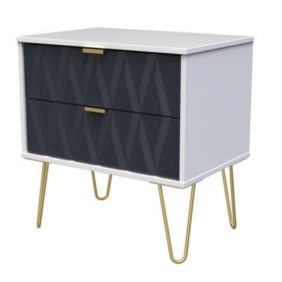 Pesaro Ready Assembled Matt Indigo & White No Effect 2 Drawer Bedside Chest (H)525mm (W)570mm (D)395mm - image 1