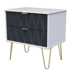 Pesaro Ready Assembled Matt Indigo & White No Effect 2 Drawer Bedside Chest (H)525mm (W)570mm (D)395mm - thumbnail 1