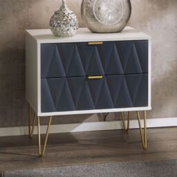 Pesaro Ready Assembled Matt Indigo & White No Effect 2 Drawer Bedside Chest (H)525mm (W)570mm (D)395mm - thumbnail 3
