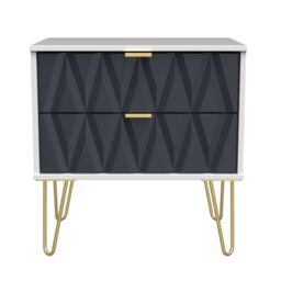 Pesaro Ready Assembled Matt Indigo & White No Effect 2 Drawer Bedside Chest (H)525mm (W)570mm (D)395mm - thumbnail 2