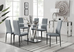 Furniturebox Uk Florini V Grey Dining Table And 6 Grey Milan Black Leg Chairs - thumbnail 1