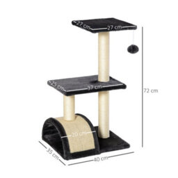 Pawhut Cat Tree Tower With Sisal Scratch Post, Arc Perch, 72Cm, Smoky Grey - thumbnail 3