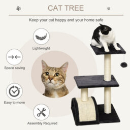Pawhut Cat Tree Tower With Sisal Scratch Post, Arc Perch, 72Cm, Smoky Grey - thumbnail 4