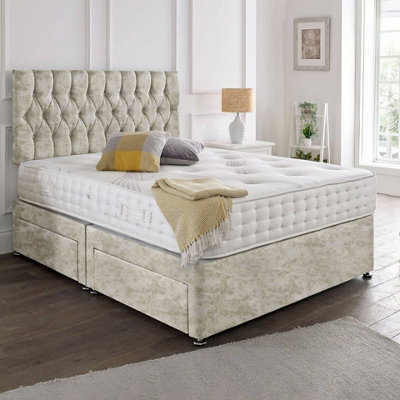 Dining Tables Beirut Matching Headboard Divan Set, 2 Drawer On Same Side With Sprung 1500 Comfort Mattress - Crushed Champagne - Double - image 1