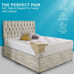 Dining Tables Beirut Matching Headboard Divan Set, 2 Drawer On Same Side With Sprung 1500 Comfort Mattress - Crushed Champagne - Double - thumbnail 2