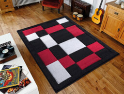 Smart Living Modern Thick Havana Carved Area Rug, Living Room Carpet, Kitchen Floor, Bedroom Soft Rugs 60Cm X 220Cm - Black Red - thumbnail 1