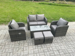 Fimous Outdoor Garden Furniture Sets 6 Seater Wicker Rattan Furniture Sofa Sets With Rectangular Coffee Table Reclining Chair - thumbnail 2