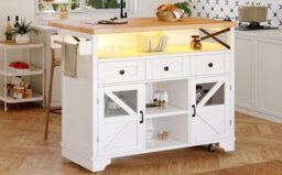 Matteo Multifunctional Mobile Kitchen Island Cart With Led Lighting & Drop-Leaf - thumbnail 5