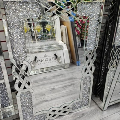 Deenz Filled Celtic Cross Knot Wall Mirror Diamond Crush Crystal Dressing Silver Wall Mirror Rectangle Home Décor (120X80Cm)