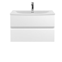 Hudson Reed Urban 810mm Satin White Wall Hung Vanity Unit And Curved Basin With U-Shape Drawer, 550 X 810 X 395mm - thumbnail 1