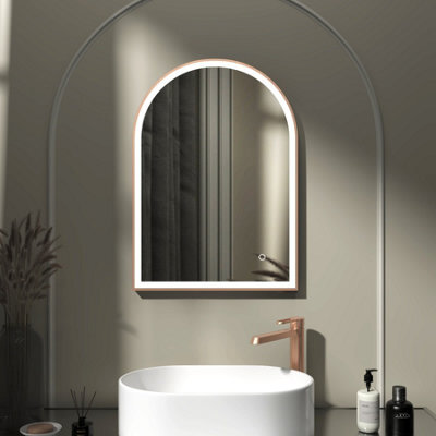 Royal Bathrooms Venice 500 X 700mm Brushed Bronze Frontlit Arched Framed Led Illuminated Bathroom Mirror With Touch Sensor - image 1