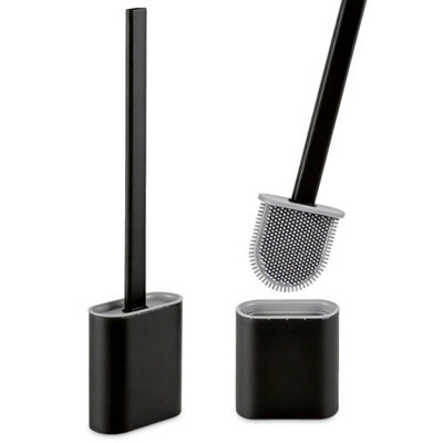 2-Piece Set Of Silicone Toilet Brush And Holder, Wall Mounted Cleaning Brush - Black - image 1