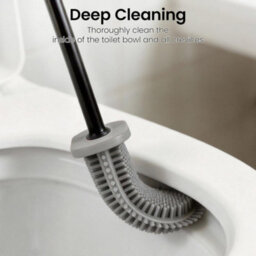 2-Piece Set Of Silicone Toilet Brush And Holder, Wall Mounted Cleaning Brush - Black - thumbnail 5