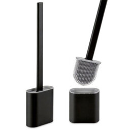 2-Piece Set Of Silicone Toilet Brush And Holder, Wall Mounted Cleaning Brush - Black