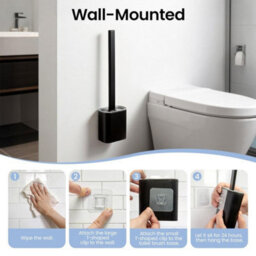 2-Piece Set Of Silicone Toilet Brush And Holder, Wall Mounted Cleaning Brush - Black - thumbnail 3