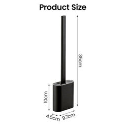 2-Piece Set Of Silicone Toilet Brush And Holder, Wall Mounted Cleaning Brush - Black - thumbnail 2