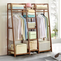 Darphe Freestanding Bamboo Clothing Rack With 5 Tier Storage Shelves Multi-Functional Clothes Hanging Rack Stand - thumbnail 3