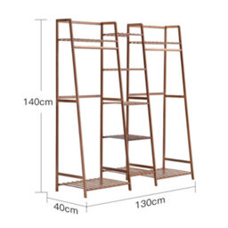 Darphe Freestanding Bamboo Clothing Rack With 5 Tier Storage Shelves Multi-Functional Clothes Hanging Rack Stand - thumbnail 8