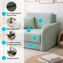 Single Sofa Bed With Sleeping Function Easy 1 Green Bonnell Spring Seating And Storage Compact Settee For Small Guest Rooms - thumbnail 5