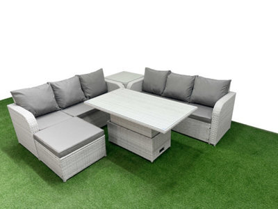 Fimous Outdoor Garden Furniture Sets 7 Seater Adjustable Lifting Dining Or Coffee Table Lounge Sofa Big Footstool Side Table - image 1
