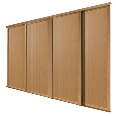 Spacepro Shaker Classic Panel Shaker Non-Mirrored Matt Oak Effect 4 Door Sliding Wardrobe Door Kit (H)2220mm (W)610mm - image 1
