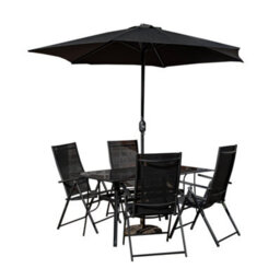 Samuel Alexander Outdoor 4 Person Rectangular Glass Top Garden Dining Table Chairs With Black Parasol And Base Set - thumbnail 8