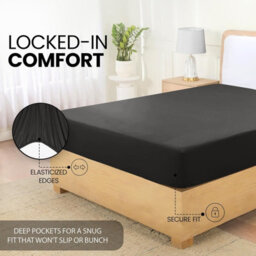 Bedlooms Double Fitted Sheet 40Cm Extra Deep - Soft Microfiber Deep Pocket Elasticated Bed Fitted Sheets Black, 137X190 Cm - thumbnail 6