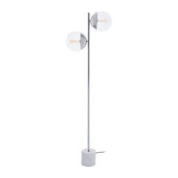 Premier Housewares Interiors By Premier Sturdy Chrome Finish 2 Light Floor Lamp, Minimalist Bedroom Lamp, Double Glass Globe Tall Lamp On Floor - thumbnail 2