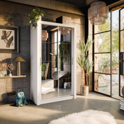 Arte Lux Xix - Elegant White Mirrored Sliding Door Wardrobe (H2150mm W1200mm D600mm) With Customisable Interior Layout - thumbnail 1