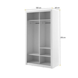 Arte Lux Xix - Elegant White Mirrored Sliding Door Wardrobe (H2150mm W1200mm D600mm) With Customisable Interior Layout - thumbnail 4