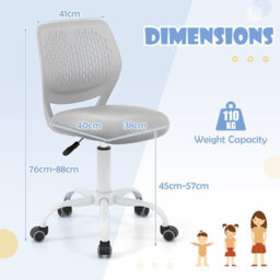 Costway Kids Desk Chair Ergonomic Adjustable Children Study Chair-Grey - thumbnail 3