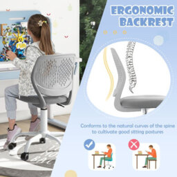 Costway Kids Desk Chair Ergonomic Adjustable Children Study Chair-Grey - thumbnail 2