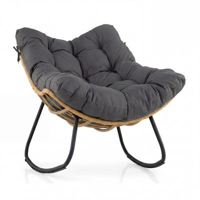 Costway Outdoor Papasan Rocking Chair Oversized Pe Wicker Patio Egg Chair With Thick Cushion-Grey - image 1