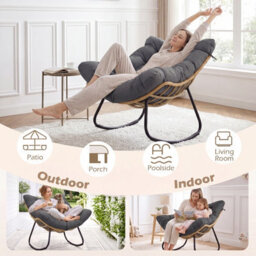 Costway Outdoor Papasan Rocking Chair Oversized Pe Wicker Patio Egg Chair With Thick Cushion-Grey - thumbnail 6