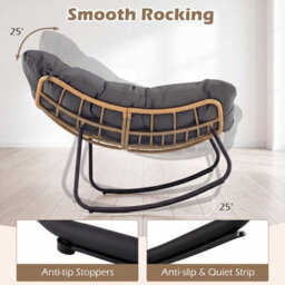 Costway Outdoor Papasan Rocking Chair Oversized Pe Wicker Patio Egg Chair With Thick Cushion-Grey - thumbnail 5