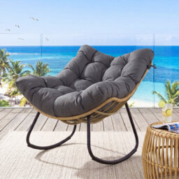 Costway Outdoor Papasan Rocking Chair Oversized Pe Wicker Patio Egg Chair With Thick Cushion-Grey - thumbnail 7