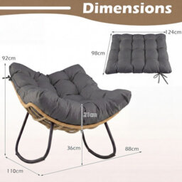 Costway Outdoor Papasan Rocking Chair Oversized Pe Wicker Patio Egg Chair With Thick Cushion-Grey - thumbnail 2