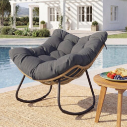 Costway Outdoor Papasan Rocking Chair Oversized Pe Wicker Patio Egg Chair With Thick Cushion-Grey - thumbnail 3