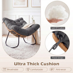 Costway Outdoor Papasan Rocking Chair Oversized Pe Wicker Patio Egg Chair With Thick Cushion-Grey - thumbnail 9