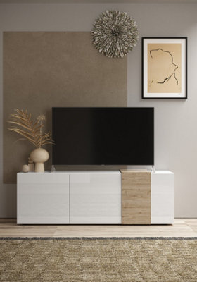 FurniComp LTD Furnicomp Seville 3 Door White Gloss And Cadiz Oak Tv Unit - image 1