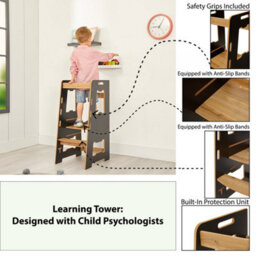 Jerenss Montessori Toddler Learning Tower: Step Stool For Kitchen Helper Kids Toddlers (2-6) Black Natural - thumbnail 3