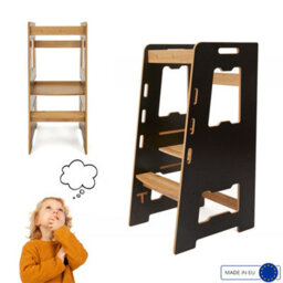 Jerenss Montessori Toddler Learning Tower: Step Stool For Kitchen Helper Kids Toddlers (2-6) Black Natural - thumbnail 2