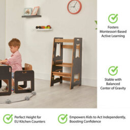 Jerenss Montessori Toddler Learning Tower: Step Stool For Kitchen Helper Kids Toddlers (2-6) Black Natural - thumbnail 4