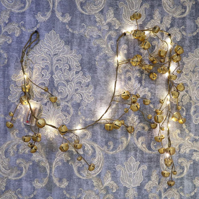 Shatchi 150Cm Pre-Lit Hanging Garland Decorations Golden Bells With 20 Warm White Leds - image 1