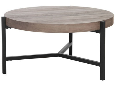 Beliani Round Coffee Table 70Cm Taupe Wood-Look Top Black Metal Legs - image 1